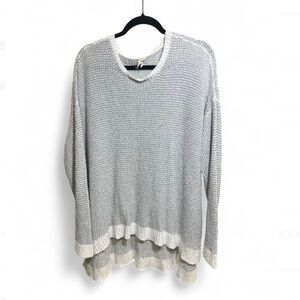 Eileen Fisher Light Gray & White Knit Organic Cotton Oversized Sweater sz XL
